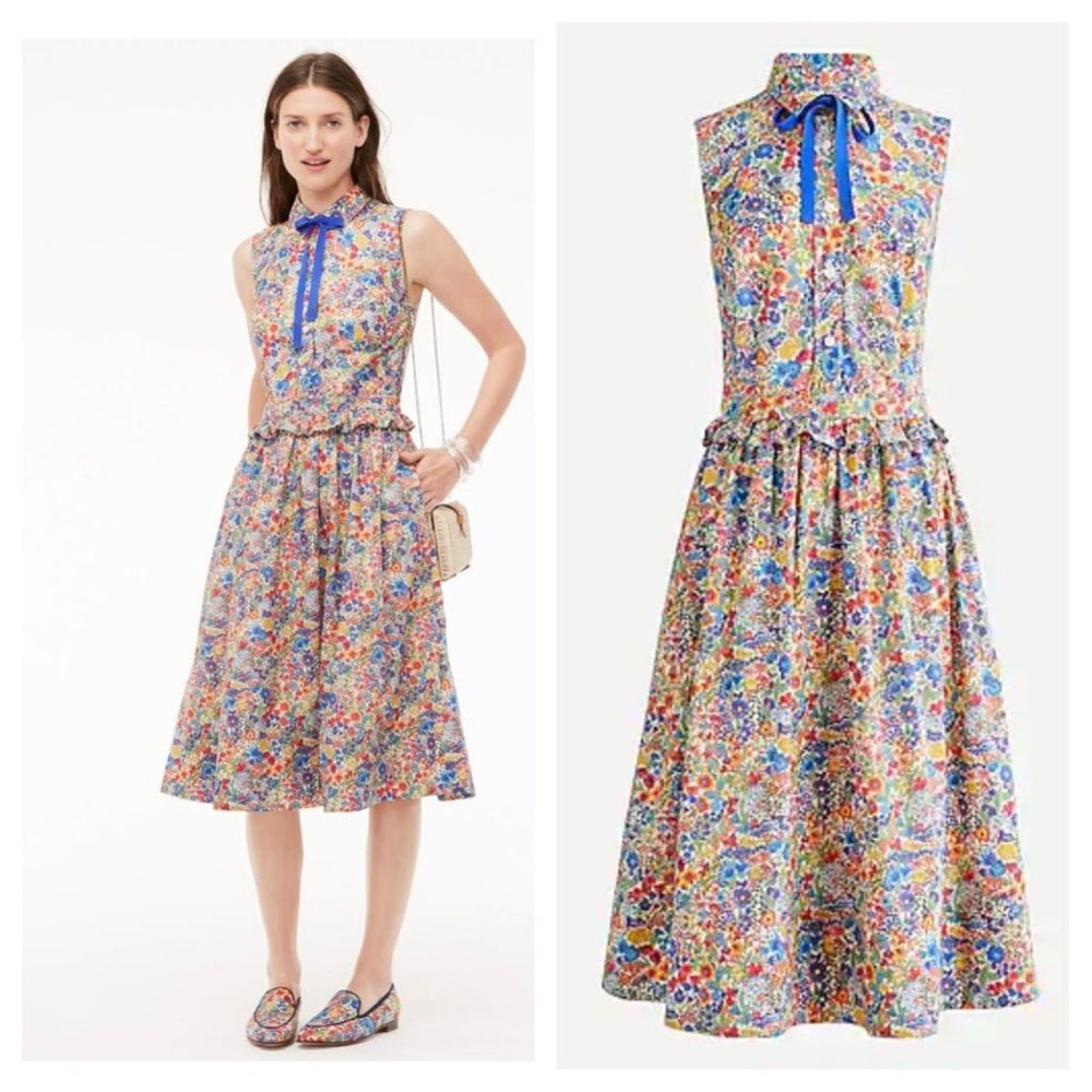 JCrew Liberty London Margaret Annie Print Dress with Removeable Necktie